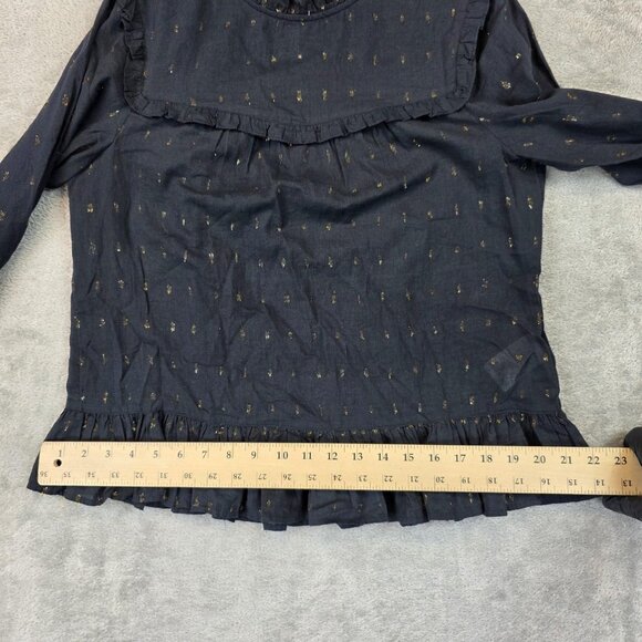 Joie Blouse Womens XS Black Gold Metallic Ruffle Peplum Long Sleeve Top - Picture 7 of 12